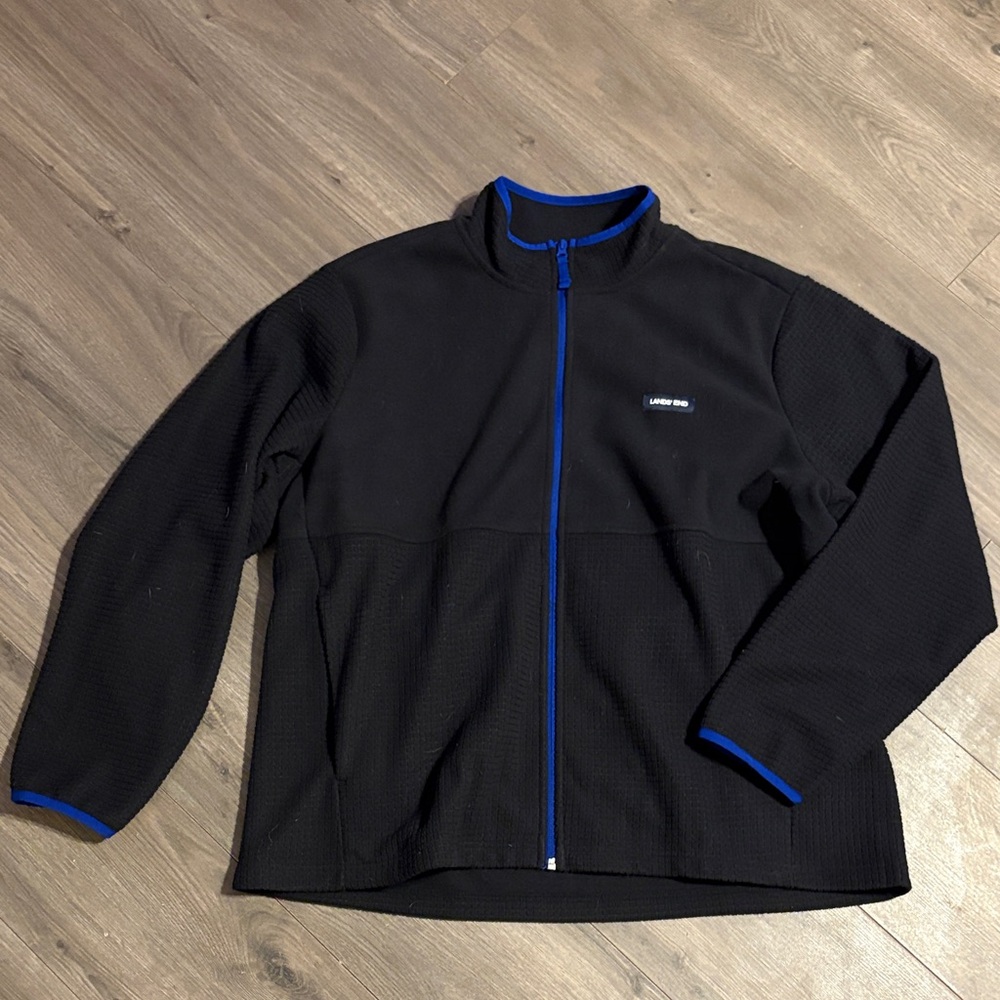 Men’s lands end Black Jacket with Blue Accents full zip NWOT xxl 50-52